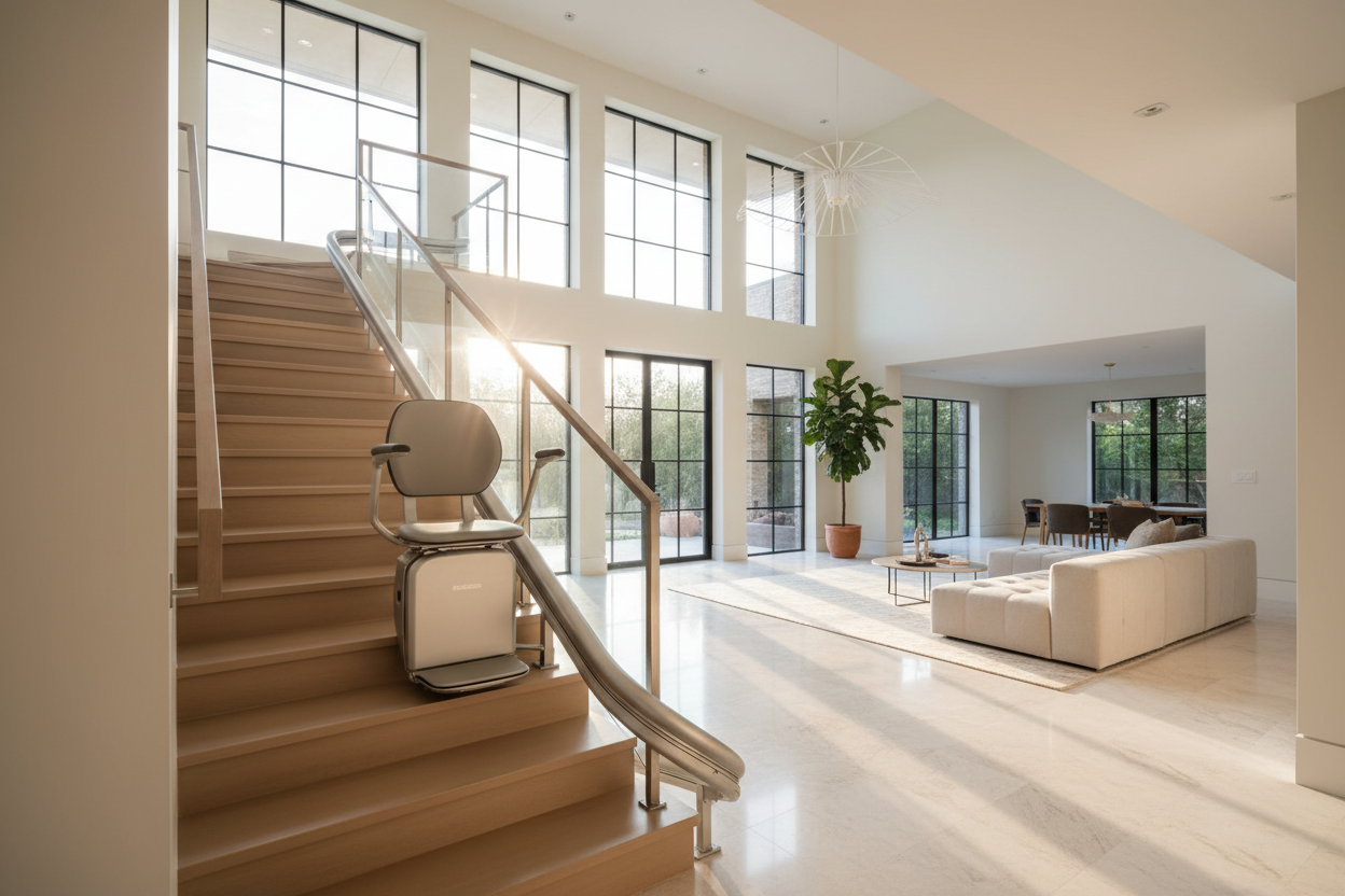 i want mroe attetnion to the stair lift bit not close up